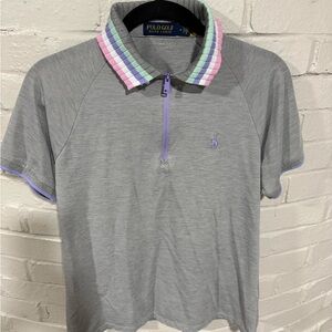 Polo Golf Tailored Fit Zip-Placket Polo Shirt in Andover Gray Multi